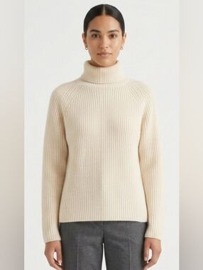 Lands' End Cream Ribbed Turtleneck Sweater Size L/14-16